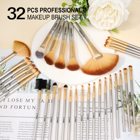 Make up Brushes, VANDER Professional 32pcs Makeup Brush Set, Makeup Brushes Set Foundation Blending Cosmetic Brush Set Kit,Champagne?Cosmetic bag ...