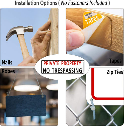 (4 Pack) No Trespassing Signs Private Property, Aluminum Warning Sign for Fence Yard Outdoor, 10 x 3.5 inches Metal Reflective Security Signs for ...