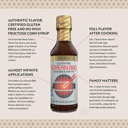 San-J - Gluten Free Korean BBQ Sauce - Bold and Savory Sauce for Cooking - Non-GMO - 10 oz. Bottles - 2 Pack...