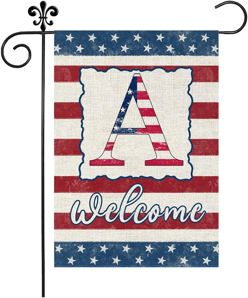 Monogram Letter A Garden Flag 4th of July Patrioctics 12x18 Inch Double Sided for Outside Small Burlap Family Last Name Initial Yard Flag...