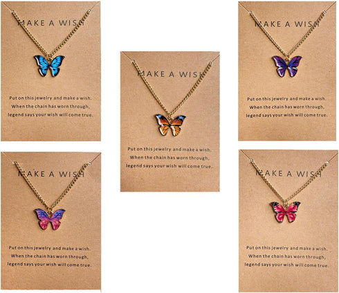 FUTIMELY Cute Butterfly Pendant Necklace Set For Women Teen Girls,4/5 PCS Butterfly Chain Necklace Colorful Animal Minimalist Charm With Message C...