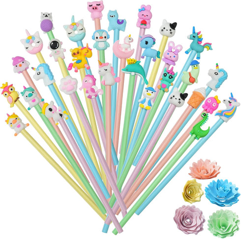 AUAUY Pencils #2 HB, Fun Pencil with Cartoon Pencil Toppers, 15PCS Wood-Cased Pencils, Graphite Pencils, Cute Pencils for Kids, Sketch Gift Pencil...