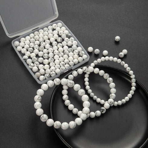 100Pcs Natural Stone Beads 8mm White Howlite Round Gemstone Loose Beads with Elastic Bracelet String for Bracelets Necklace Jewelry Making...