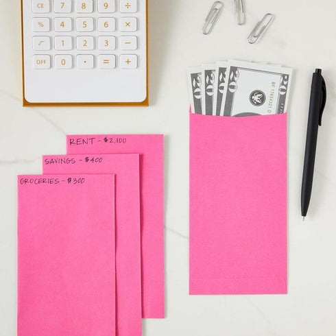 Okuna Outpost 100 Pack Money Envelopes for Cash, Payroll, Money Saving, Coins, Currency, 100GSM, Pink (4 x 7 In)...