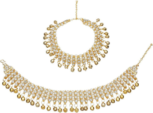 Efulgenz Indian Anklets for Women Crystal Ankle Bracelet White Pearl Ankle Bracelet Bridal Anklet Anklet Bells Indian Payal Anklet Ghungroo Anklet...