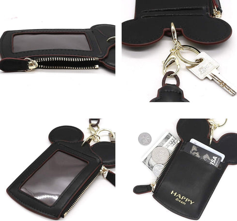 ID Holder With Lanyard Badge Holder,PU Leather newchic Cute Animal Shape neck wallet for Women(Black)...