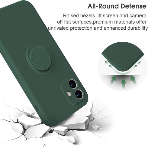 ABITKU Compatible with iPhone 12 Case, Silicone with 360°Ring Kickstand Holder (Support Magnetic Car Mount) Soft Silk Microfiber Cloth Designed fo...