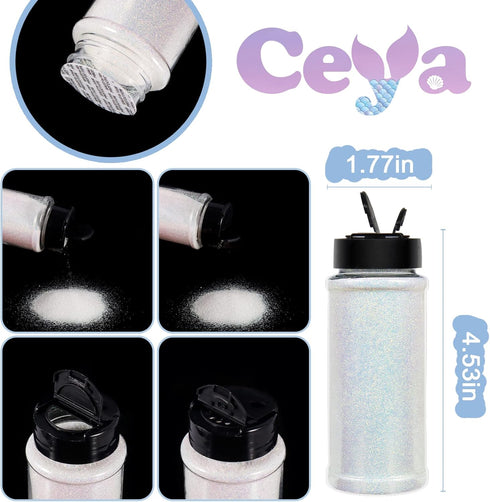 Ceya Ultra Fine White Glitter Powder 3.5oz/ 100g Magic Opal Iridescent Crafts Glitter 1/128” 0.008” 0.2mm for Slime Epoxy Resin Tumbler Jewelry Na...