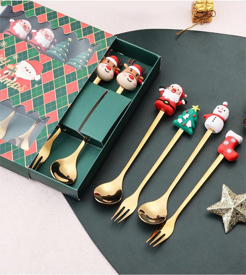 Christmas Coffee Spoons Coffee Stirrers Cake spoon Premium Stainless Steel Ice Tea Spoons, Ice Cream Spoon, Cocktail Stirring Spoons Set of 4?Gold...