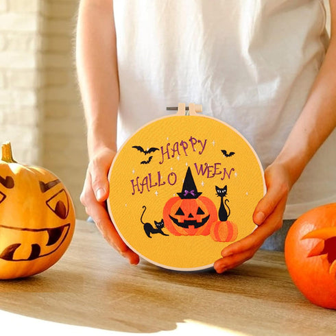 REEWISLY Halloween 4 pcs of Embroidery kit with Patterns and Instructions, DIY Adult Beginner Embroidery Kits, Including 4 Plastic Embroidery Ring...