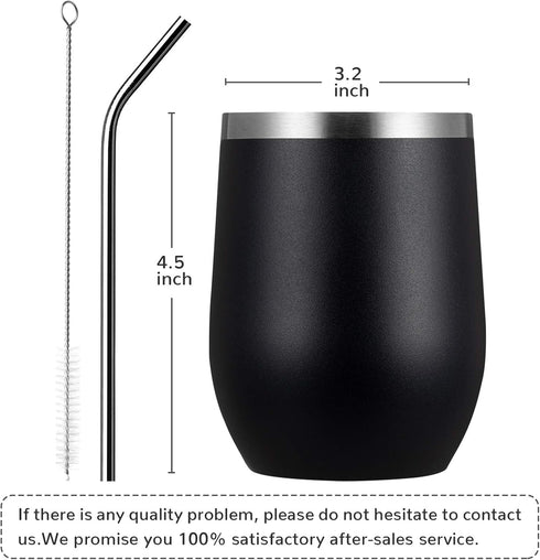MEWAY Stemless 12oz Wine Tumbler Glasses with Lid -Insulated Double Wall Vacuum Stainless Steel Travel Tumbler with Straw,for Woman Under 10 dolla...