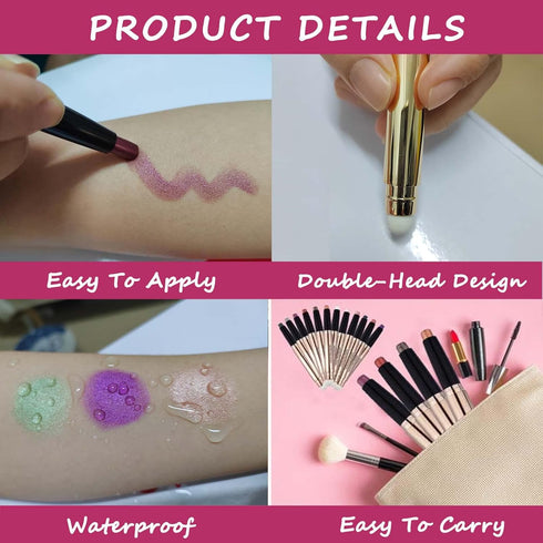 2 in 1 eyeshadow stick and Sponge Makeup Brush, Smooth Cream Shimmer Shadow Pencil Long Lasting Waterproof Eye Shadow Highlighter, Hypoallergenic ...