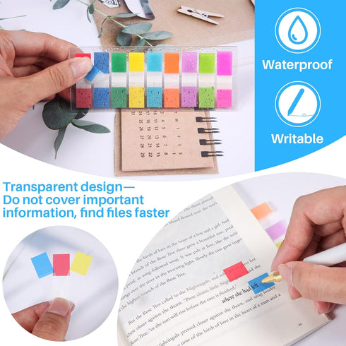 Sticky Tabs,moinkerin 900 Pieces Transparent Sticky Notes Book Tabs PET Multicolor for Bookmarks,Studying,Office,School Planner Memo...
