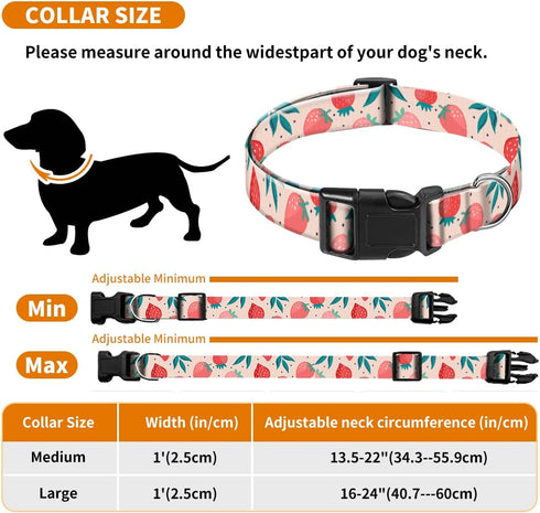 Dog Collar, Cute Pet Collar Adjustable for Large Dogs, Soft Dog Collars with Quick Release Buckle for Walking Running Cute Strawberry...