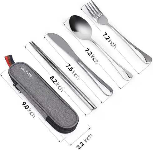 Travel Utensils with Case, Quatish Portable Silverware Set for Work, 304 Stainless Steel Reusable Travel Cutlery Set, Fork and Spoon Set for Campi...