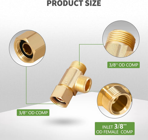 Litorange Lead-Free 2 PCS Brass Angle Stop Add-A-Tee Valve 3/8" Compression Inlet by 3/8" Compression Outlet by 3/8 Inch Easy Connect Tee...