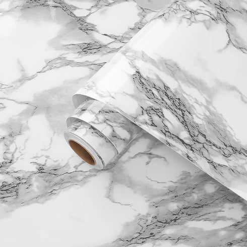 Grey Marble Contact Paper for Countertops Gray/White Glossy Peel and Stick Wallpaper Self Adhesive Vinyl Granite Contact Paper for Cabinets Kitche...