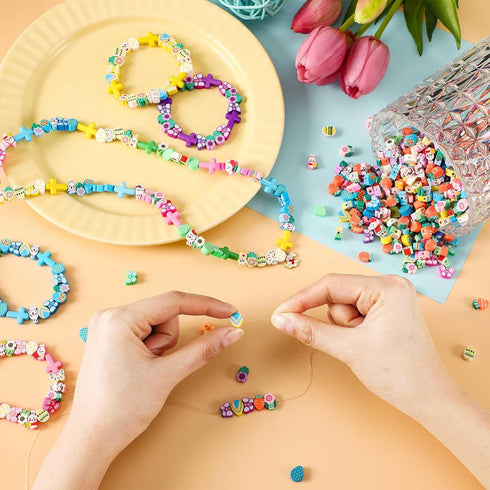 SEPGLITTER Easter Polymer Clay Beads,300pcs Bunny Flowers Carrots Eggs Butterflies Mixed Spacer Beads for Spring Easter Jewelry Making DIY Bracele...