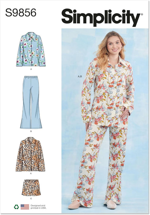 Simplicity Misses' Top, Pants, and Shorts Sleepwear Sewing Pattern Packet, Design Code S9856, Sizes XS-S-M-L-XL-XXL, Multicolor...