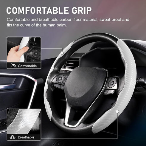 Cartist Steering Wheel Cover, Carbon Fiber Steering Wheel Cover, Car Steering Wheel Cover for Men/Women, Anti-Slip, Comfortable Grip, Durable, Uni...