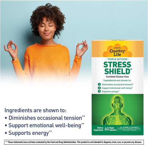 Country Life Stress Shield – Stress & Tension Relief Supplement with Ashwagandha, B-Vitamins for Energy & Emotional Well-Being, Supports Mental Cl...
