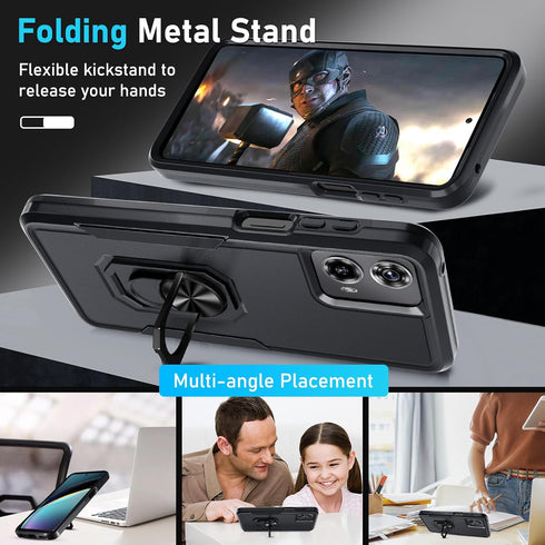 for Motorola Moto G 5G 2024 Case with Screen Protector,Heavy Duty Shockproof Full Body Protective Cover Built in Rotatable Metal Ring Holder Kicks...
