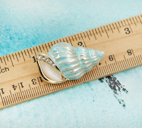 Gyn&Joy Golden Tone Blue Enamel Rhinestone Conch Ocean Sea shell Brooch Pin...