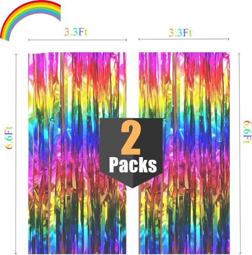 2 Packs Rainbow Party Decorations, Rainbow Foil Fringe Curtain Neon Backdrop Metallic Tinsel Photo Booth Props for Birthday Gay Pride Day Bachelor...