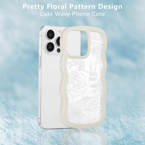 XIZYO for iPhone 12 Pro Max Case, Cute Floral Rose Wavy Curly Wave Frame Clear Aesthetic Phone Case for Women Girls, Slim TPU Shockproof Protectiv...