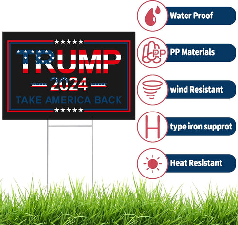 Large 24"x 16" Donald Trump 2024 Yard sign for President Election with Metal H-Stakes,MAGA Take America Back Signs, Vote for Republican, Double Si...