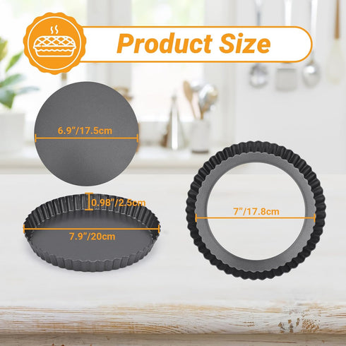 Beasea Mini Tart Pans for Baking, 2pcs 8 Inch Tart Pan with Removable Bottom Small Non Stick Carbon Steel Quiche Pie Pans for Oven Baking...