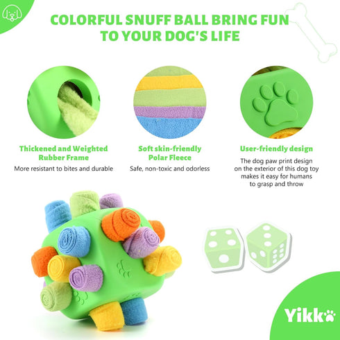 Yikko Interactive Snuffle Ball, Dog Chew Enrichment Toys, Treat Dispenser Slow Feeder Dog Puzzle Stimulation Toys for Small Medium Large Dogs, dic...