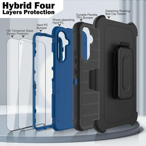 for Samsung Galaxy A54 5G Phone Case with 2 Pack Tempered Glass Screen Protector, Belt Clip Holster Rugged Heavy Duty Military Shockproof Protecti...