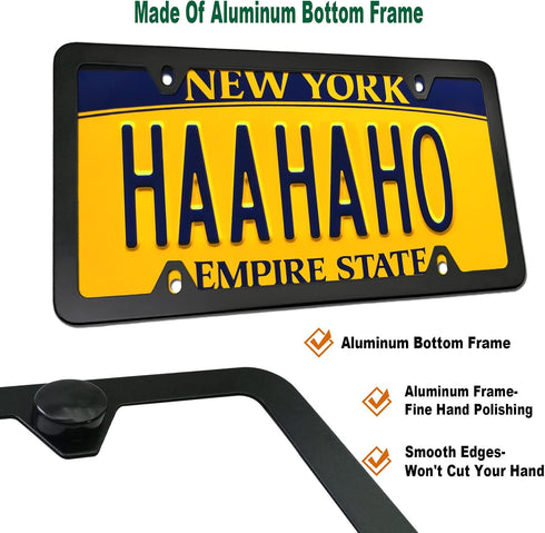 Aootf Front License Plate Mounting Kit- License Plate Bracket & Black Aluminum Car Tag Holder Cover Fit No Drilling Hole Front Bumper, Universal A...