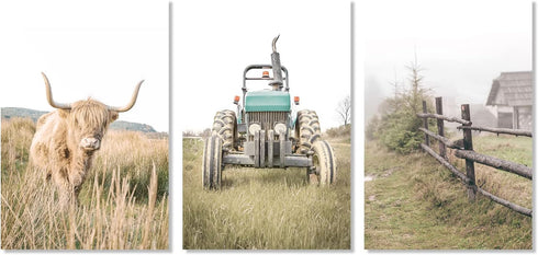 Farmhouse Scenery Pictures Country Cow Wall Art Rustic House Pictures Farm Landscape Painting Country Style Poster Tractor Farmhouse Wall Art Vint...