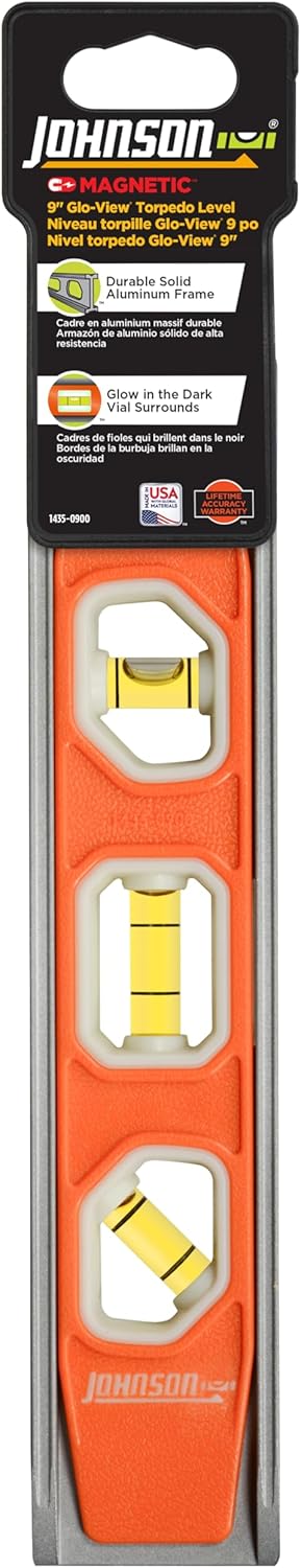 Johnson Level & Tool 1435-0900 Magnetic Glo-View Torpedo Level, 9", Orange, 1 Level...