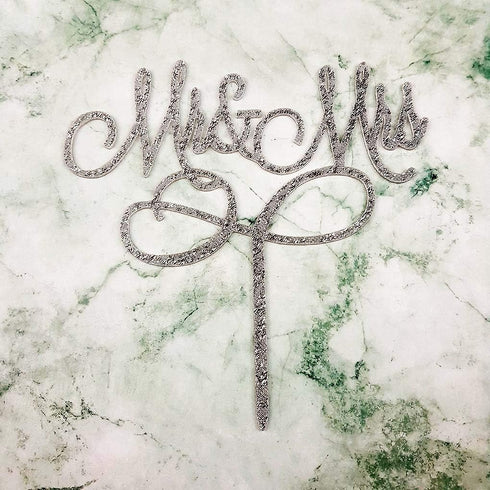 Mr and Mrs Cake Topper Bride And Groom Sign Wedding Engagement Cake Toppers Decorations (Silver Glitter Acrylic)...