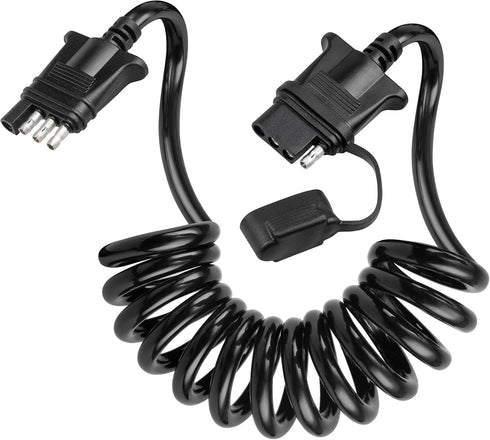 Oyviny 4 Way Flat Trailer Extension Coiled Cable 5 Feet 4 Pin Male and Female Wiring Harness 18AWG 60" Stretchable Coiled Extension Wiring Cable w...