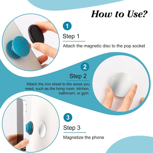Magnetic Accessories compatible with pop-socket+ 4 Metal Plates, Ultimate Convenience for Hands-Free Use Anytime Anywhere, Ideal for Gym, Bathroom...