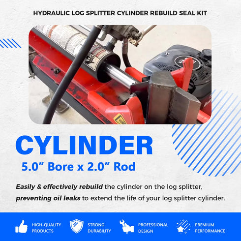 Replace for Hydraulic Log Splitter Cylinder Rebuild Seal Kit, Fit for 5.0" Bore x 2.0" Rod Cylinder...