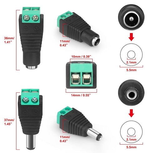 12V DC Adapter Plug 5.5mm x 2.1mm, 10 Pair (10 x Male + 10 x Female) DC Power Connector for LED Strip CCTV Security Camera Cable End Plugs (Male &...