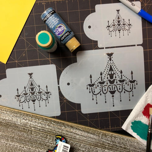 Designer Stencils Chandelier Stencil Set Cake and Cookie Stencils, Beige/Semi-Transparent, 2.5", 3.5", 5"...