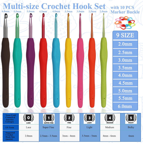 Coopay Crochet Set for Beginners, Crochet Hooks Ergonomic Soft Grip 2mm-6mm Metal Crochet Hook for Crochet Yarn, 19PCS Crochet Needles Set with St...
