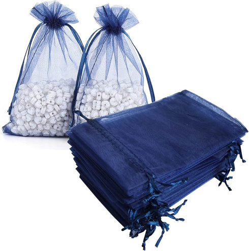 100 Pieces Gifts Organza Bags Navy Blue Drawstring 5x7 Inch for Baby Shower,Christmas,Nurse Birthday,Party Favor,Wedding,Graduation Sheer Mesh Fab...
