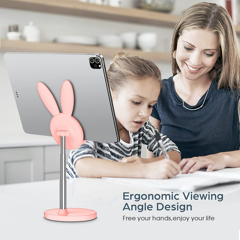 OATSBASF Cute Cell Phone Stand, Adjustable Bunny Phone Stand for Desk, Thick Case Friendly Holder Compatible with iPhone, Kindle, iPad, Switch, Al...