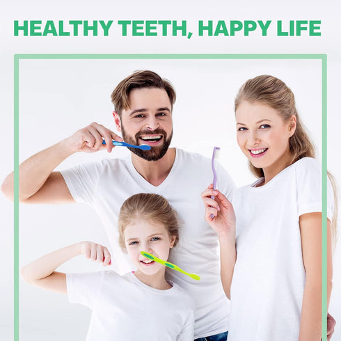Righto Toothbrush with Elongated Neck (Family Care - Soft Bristles), 4 Colors - 8 Count (Pack of 1)...
