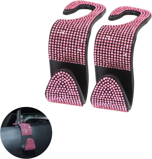 2PCS Bling Car Seat Headrest Hook, Crystal Rhinestone Backseat Hanger Storage Organizer, Auto Seat Holder Hooks for Hanger, Universal Interior Acc...