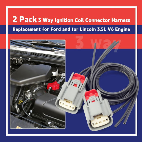 CU2Z-14S411-AFA Ignition Coil Connector Pigtail Harness 3 Way Replacement for Ford Expedition F150 Explorer Flex Taurus Transit-150 250 350 for Li...