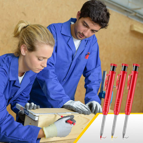 Outus Solid Carpenter Pencil for Construction and Refills with Built in Sharpener, Long Nosed Deep Hole Mechanical Pencil Marker Marking Tool for ...