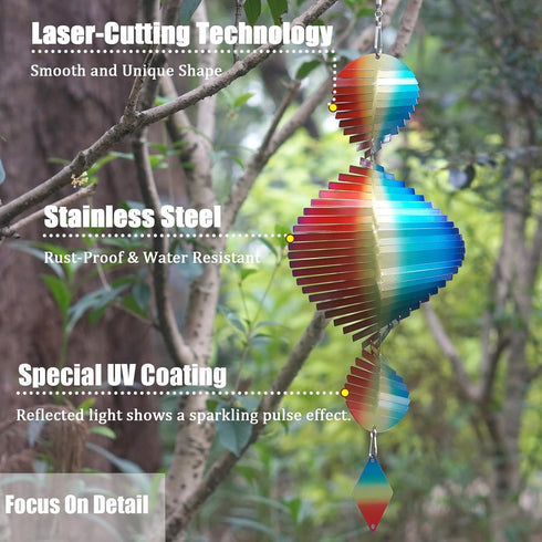 Helix Metal Wind Spinners for Yard and Garden,12 Inch 3D Stainless Steel Hanging Kinetic Yard Art Wind Sculpture, Rainbow Helix Kinetic Art Garden...